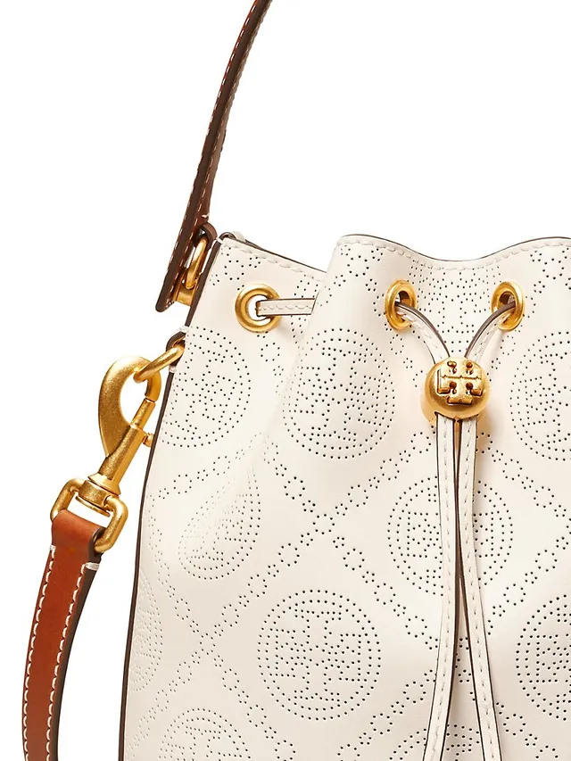 Tory Burch T Monogram Metallic Puffy Mini Bucket Bag - Gold