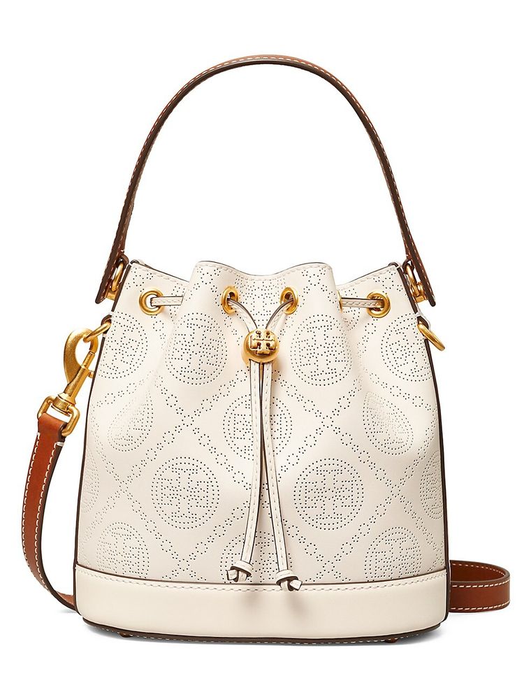 Tory Burch Women's T Monogram Perforated Leather Bucket Bag - New Ivory |  The Summit