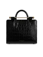 The Strathberry Nano Tote - Croc-Embossed Leather Bottle Green