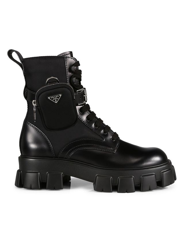 Prada Men's Leather Lug Sole Combat Boots - Nero | The Summit