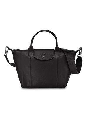 Women's Le Pliage Cuir Medium Handbag with Strap - Black
