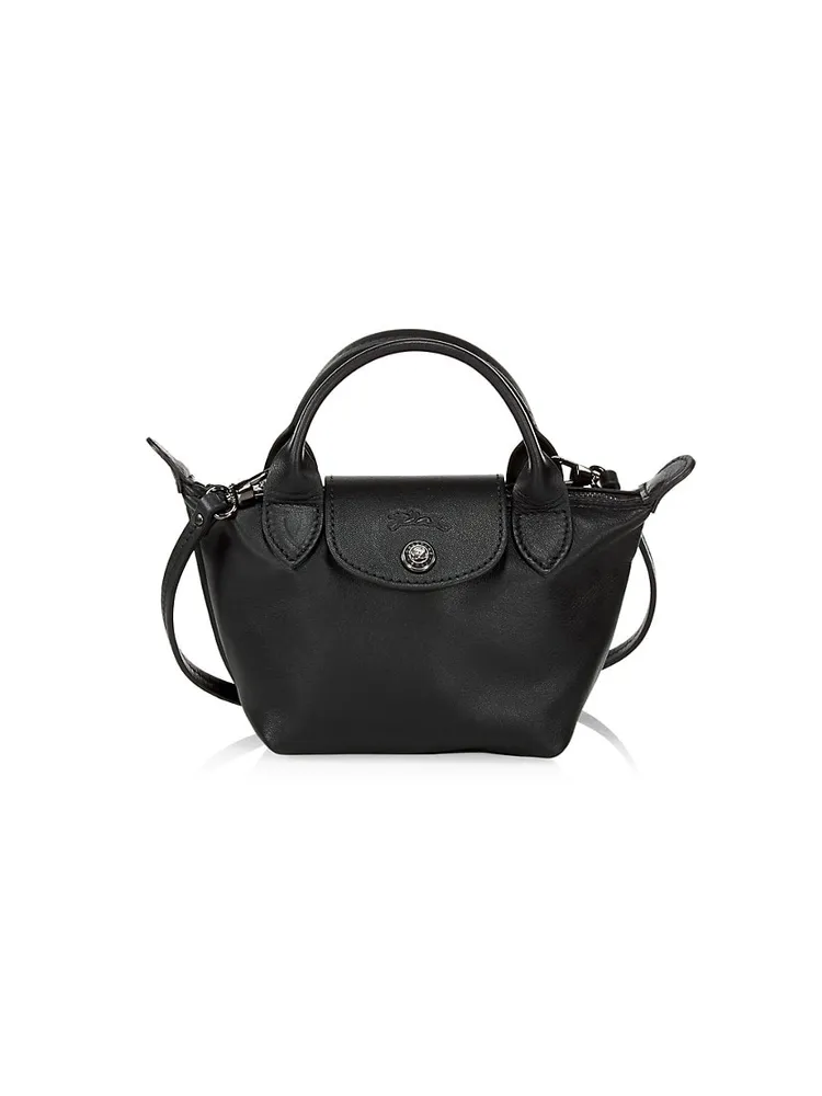 Longchamp Le Mini Pliage Cuir with short handle strap, Luxury