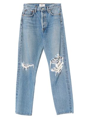 Women's 90's High-Rise Distressed Pinch-Waist Straight-Leg Jeans - Backdrop - Size 34