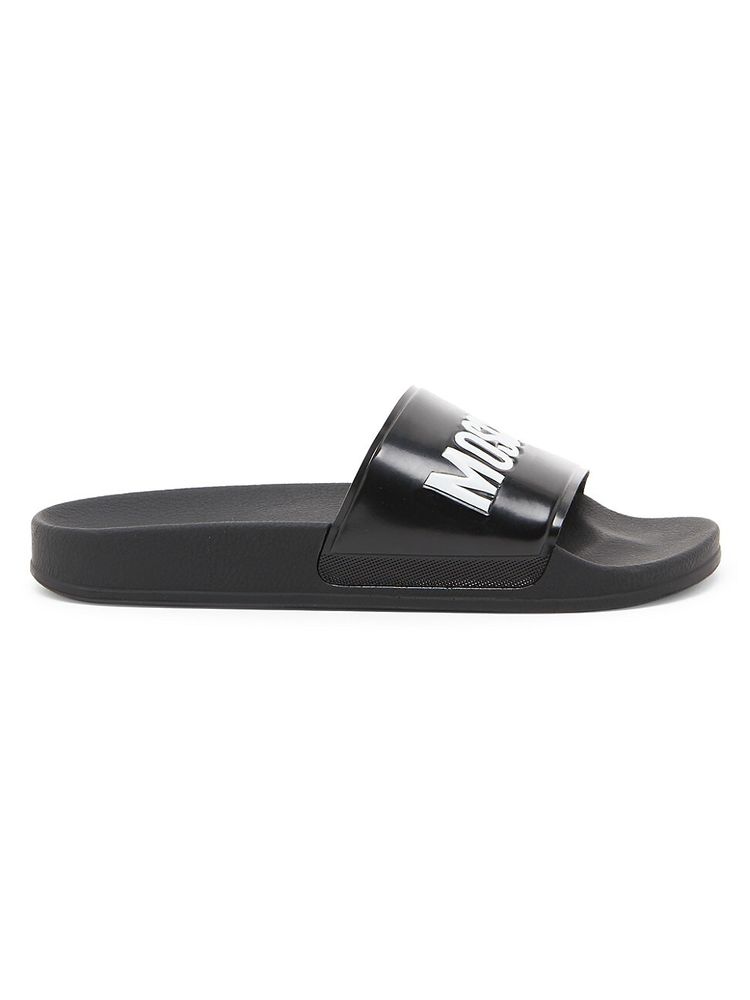 Moschino Men's Contrast Logo Rubber Pool Slides - Nero Sandals | The Summit