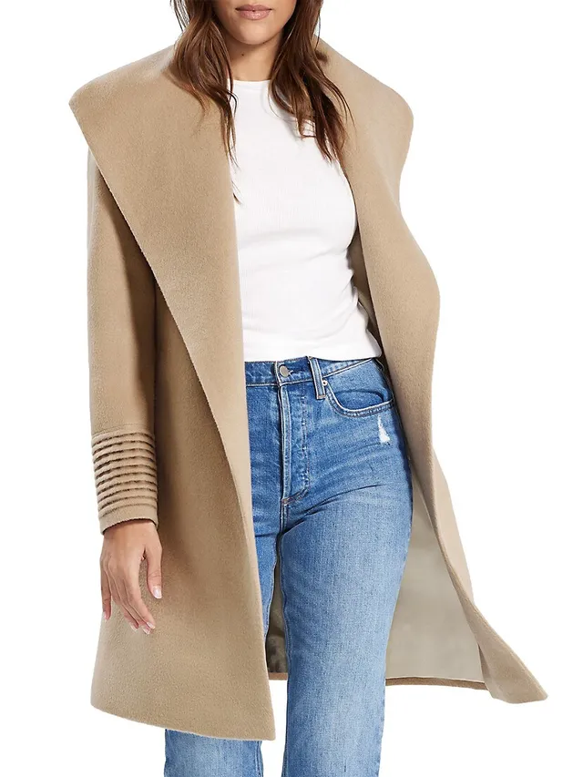 SENTALER Mid Length Hooded Wrap Coat in Dark Camel - Size S