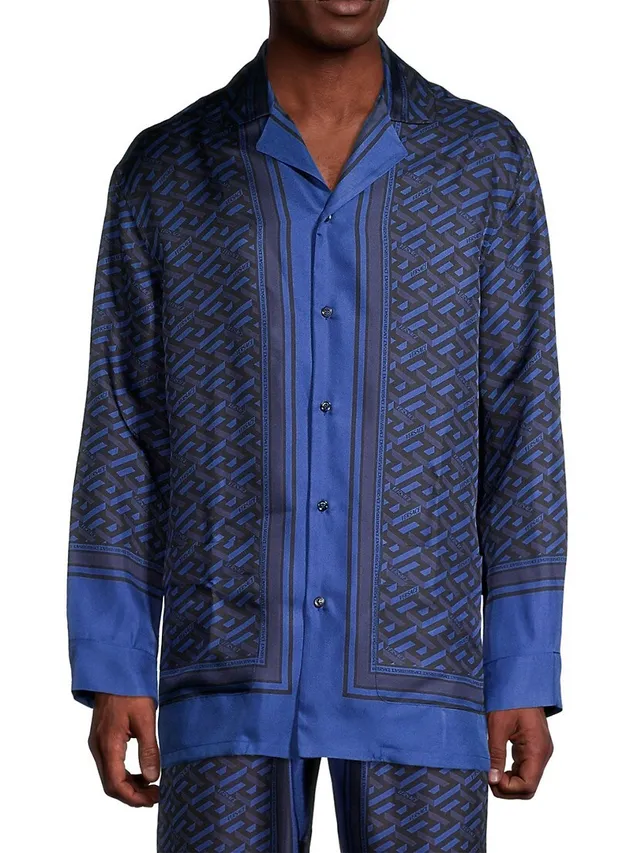 Shop Versace Silk Monogram Print Pajama Top