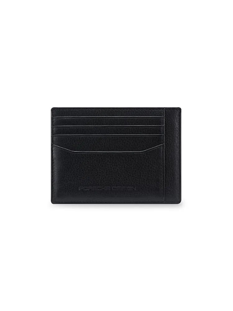 business card holder with flap in grain de poudre-embossed leather