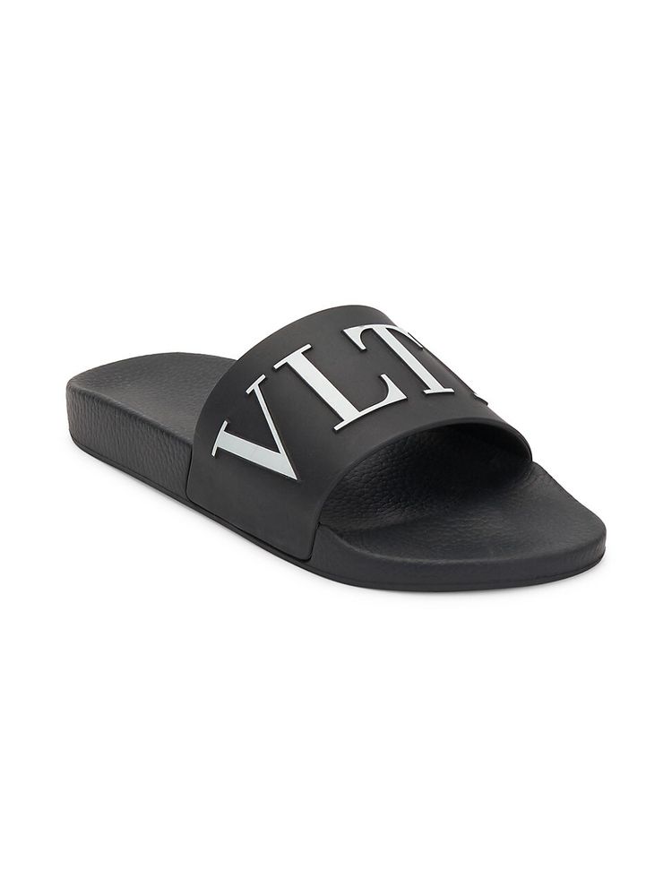 Valentino Garavani Men's Logo Slides - Black White Sandals | The Summit