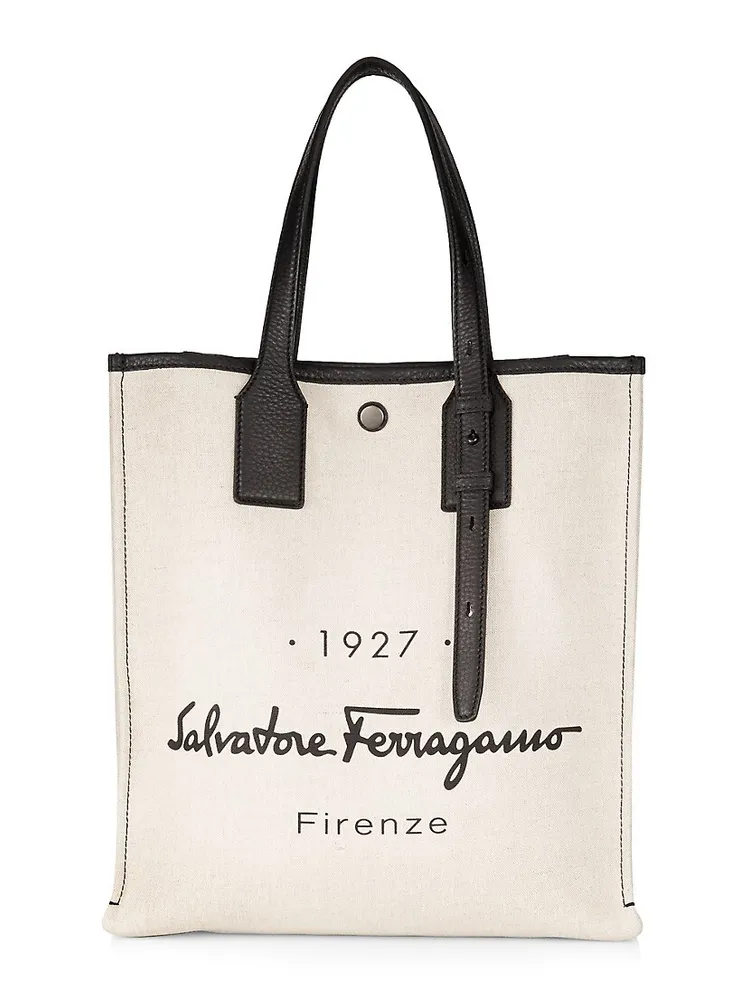 Leather-Trimmed Logo-Print Canvas Tote Bag