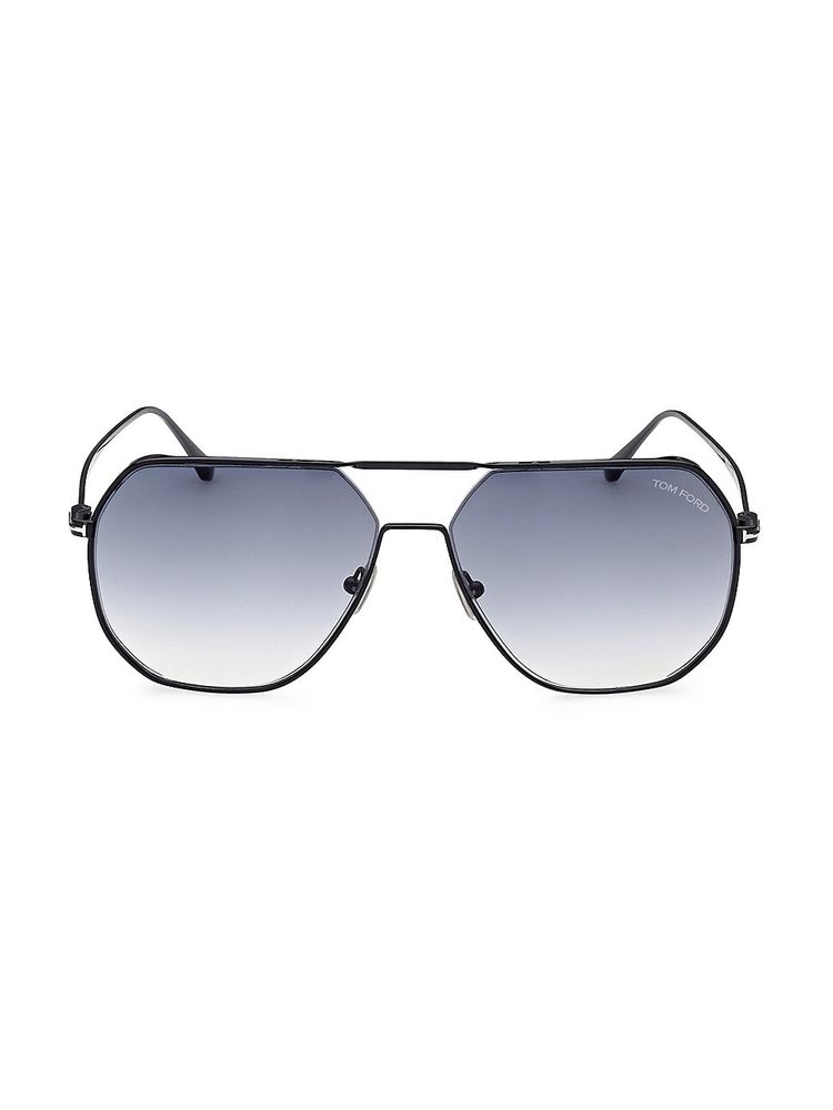 Tom Men's Gilles-02 59MM Geometric Sunglasses - Shiny Black |