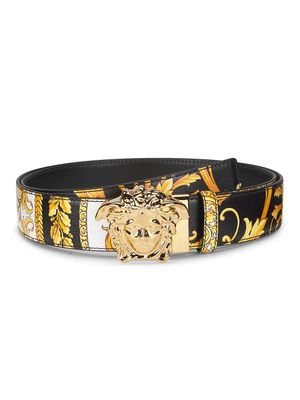 Men's Reversible Barocco Medusa Leather Belt - Black Gold - Size 52