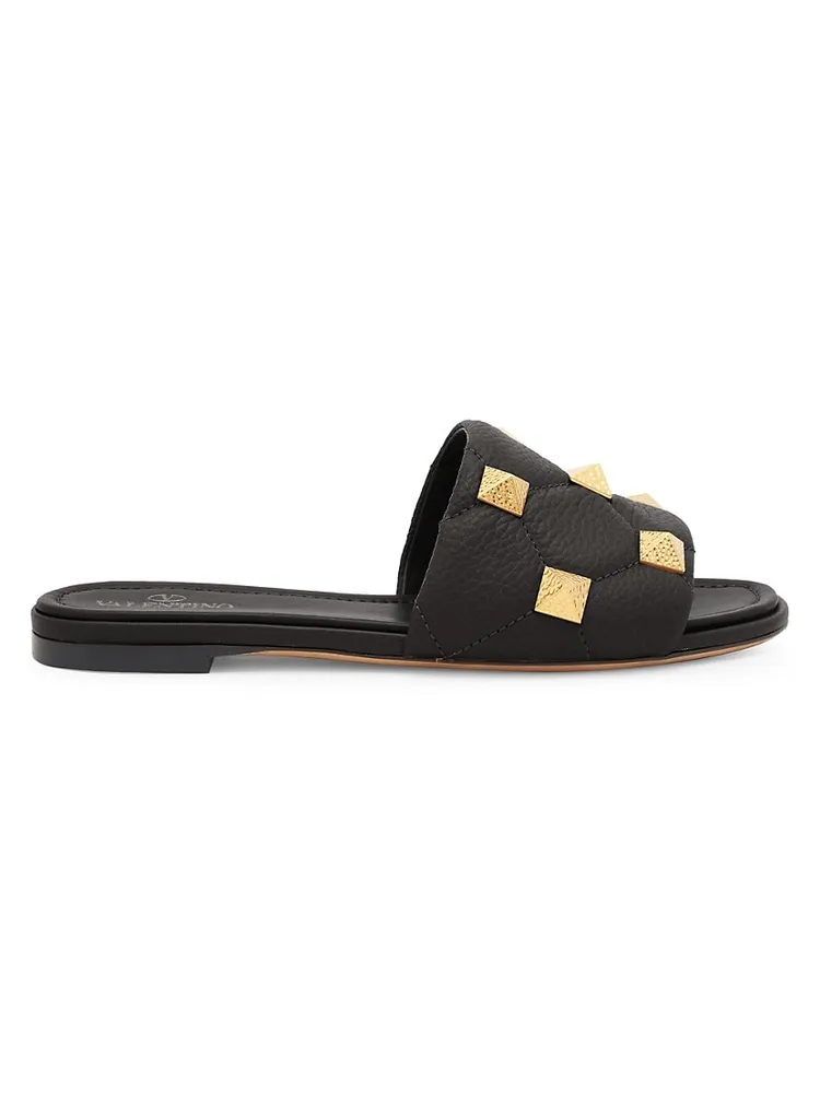 One Stud Leather Thong Sandals in Black - Valentino Garavani