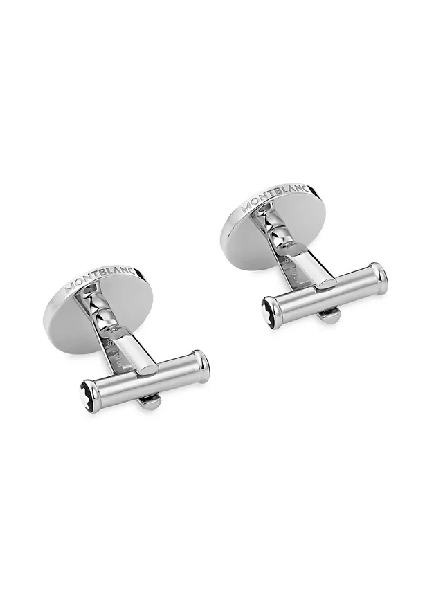 Montblanc Round Cufflinks, Stainless Steel and Carbon Pattern