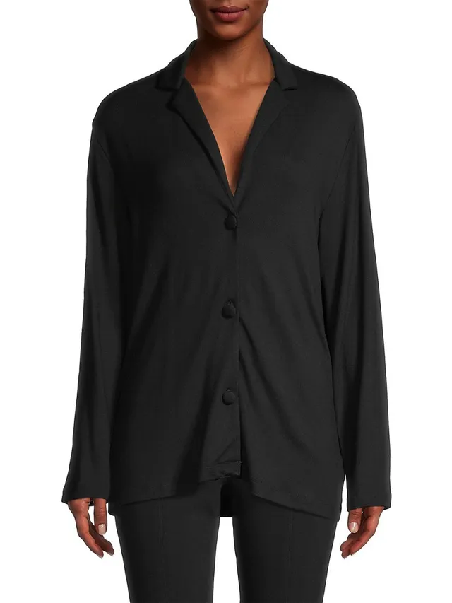 Agent Provocateur Women's Classic Contrast-Piping Silk Pajama Shirt