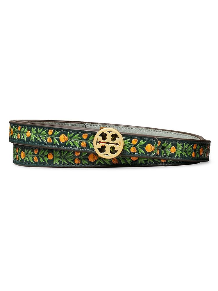 Tory Burch Women's Skinny Printed Logo Leather Belt - Floral | The Summit