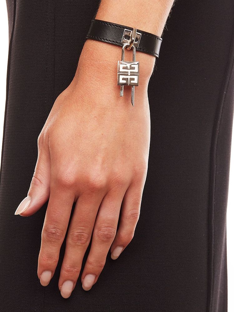 Givenchy Women's Silvertone & Leather 4G Logo Lock Bracelet - Silver - Size  Medium | The Summit