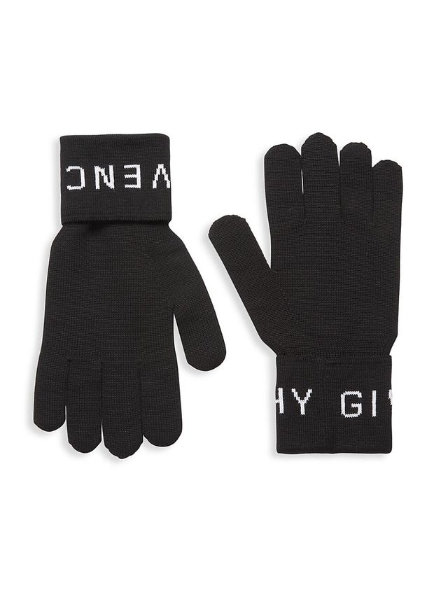 Givenchy Men's Logo Wool Gloves - Black White | The Summit