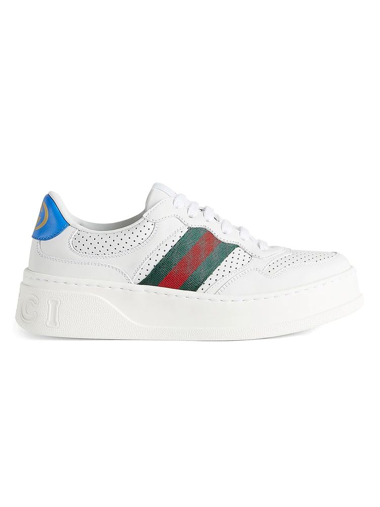 Gucci Women's Chunky B Web Leather Sneakers - White | The Summit