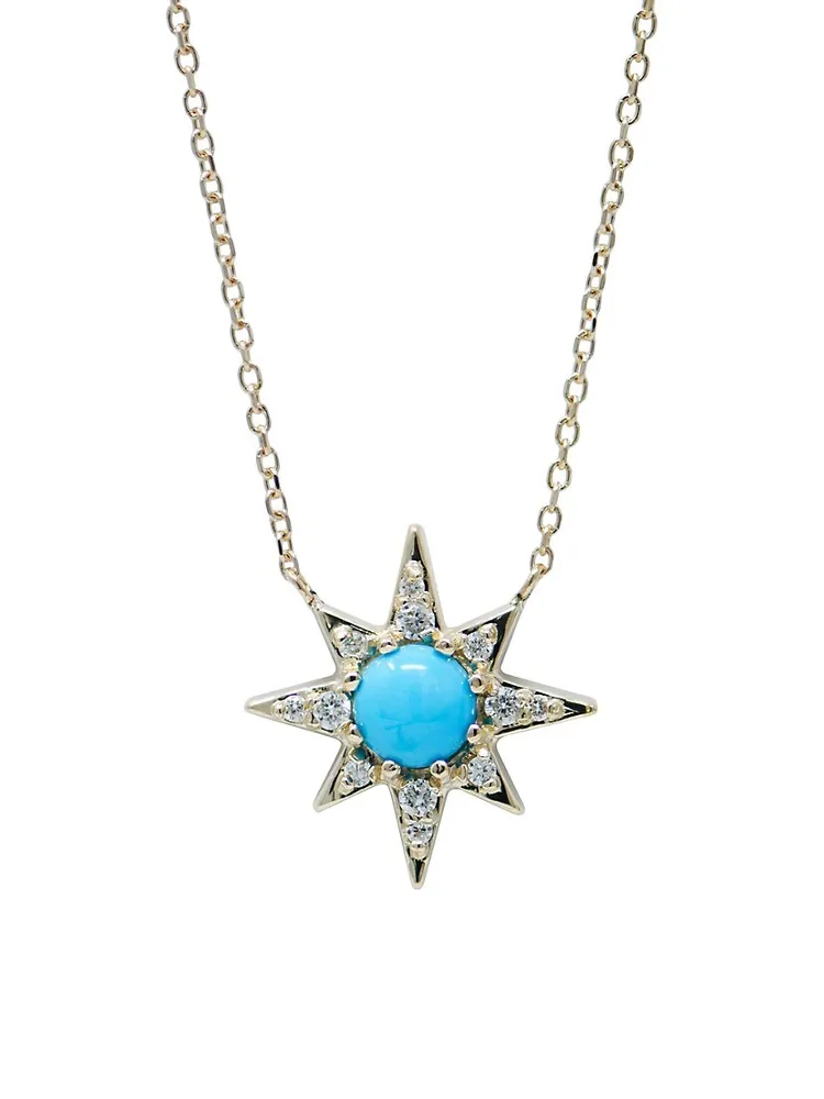 14kt gold and diamond crescent starburst lock necklace
