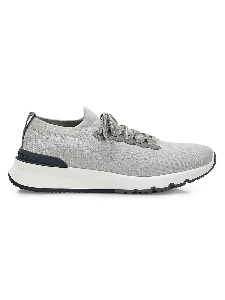 Cotton Knit Sneakers in Grey - Brunello Cucinelli