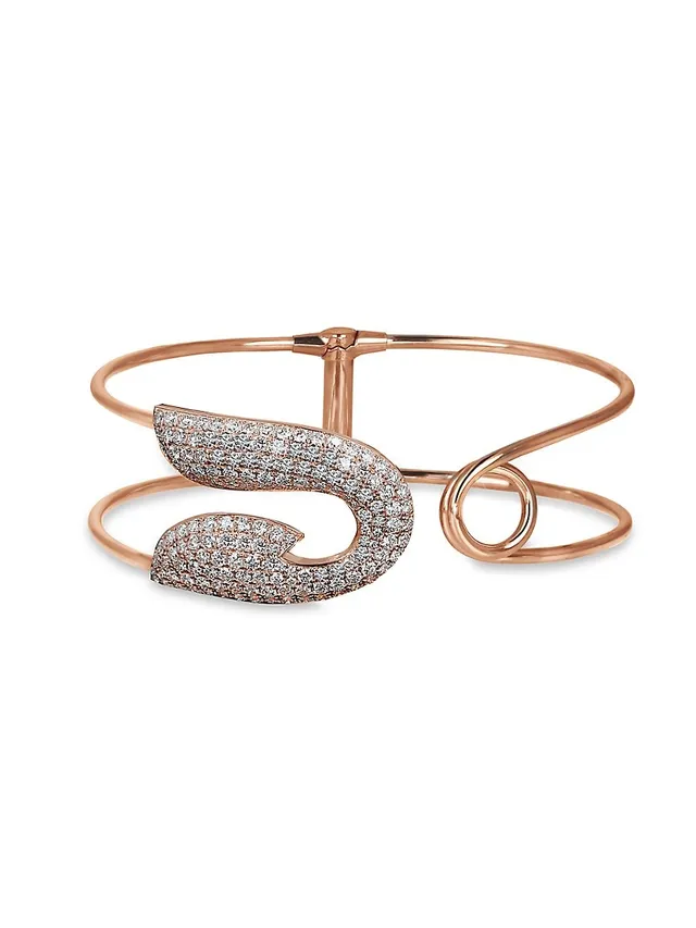 CLIVE 18K ROSE GOLD AND DIAMOND EDGE FLUTED CUFF BANGLE