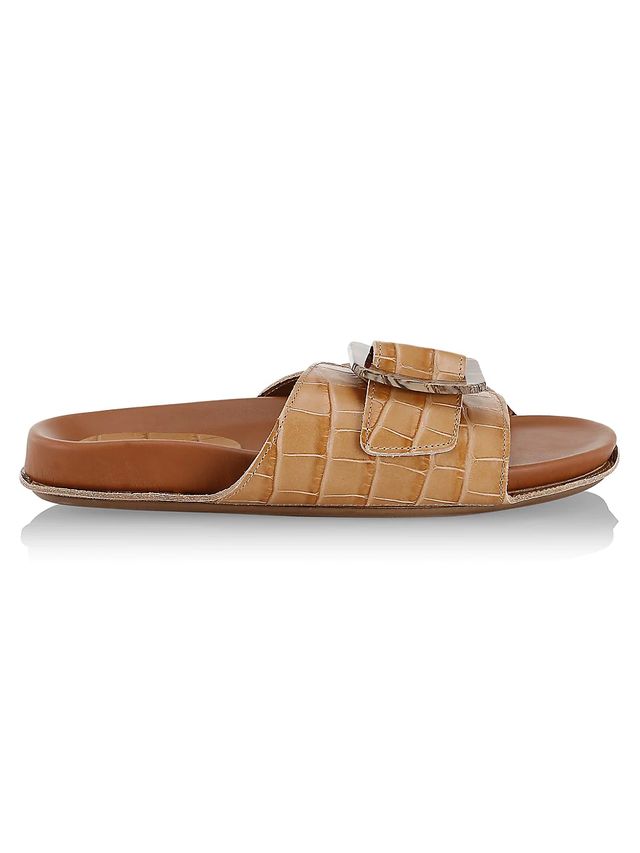 Loeffler Randall Women's Two-Band Snake-Embossed Leather Platform Sandals -  Brown Emerald | The Summit