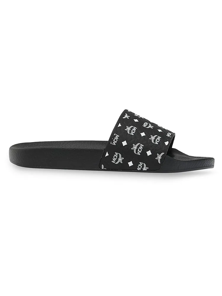 Mcm Big Logo Rubber Slides Lychee Rubber