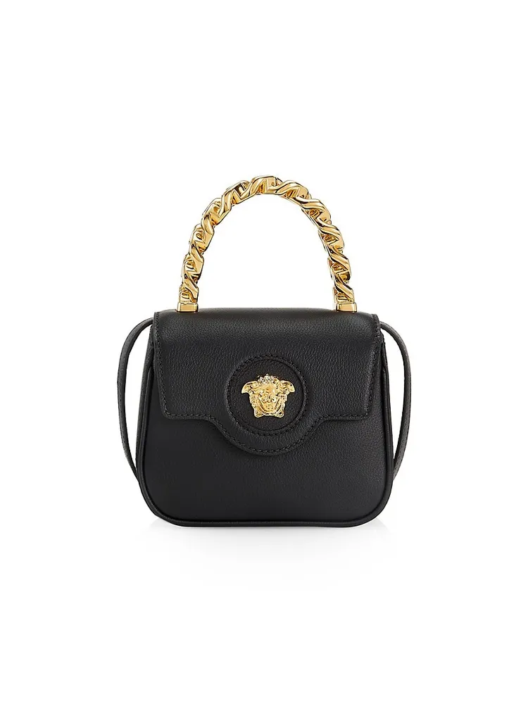 Shop Versace La Vacanza Mini La Medusa Leather Top Handle Bag
