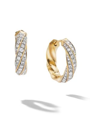 Women's Cable Edge Huggie Hoop Earrings In 18K Yellow Gold With Pavé Diamonds