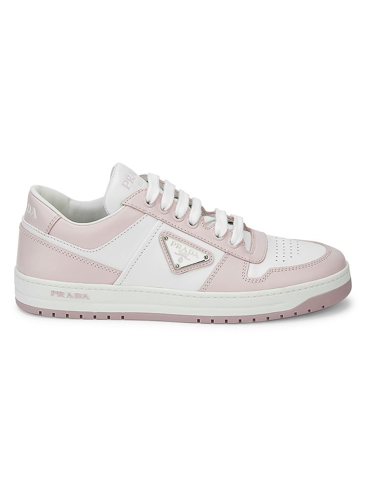 Prada Women's Downtown Low-Top Leather Sneakers - Bianco | The Summit