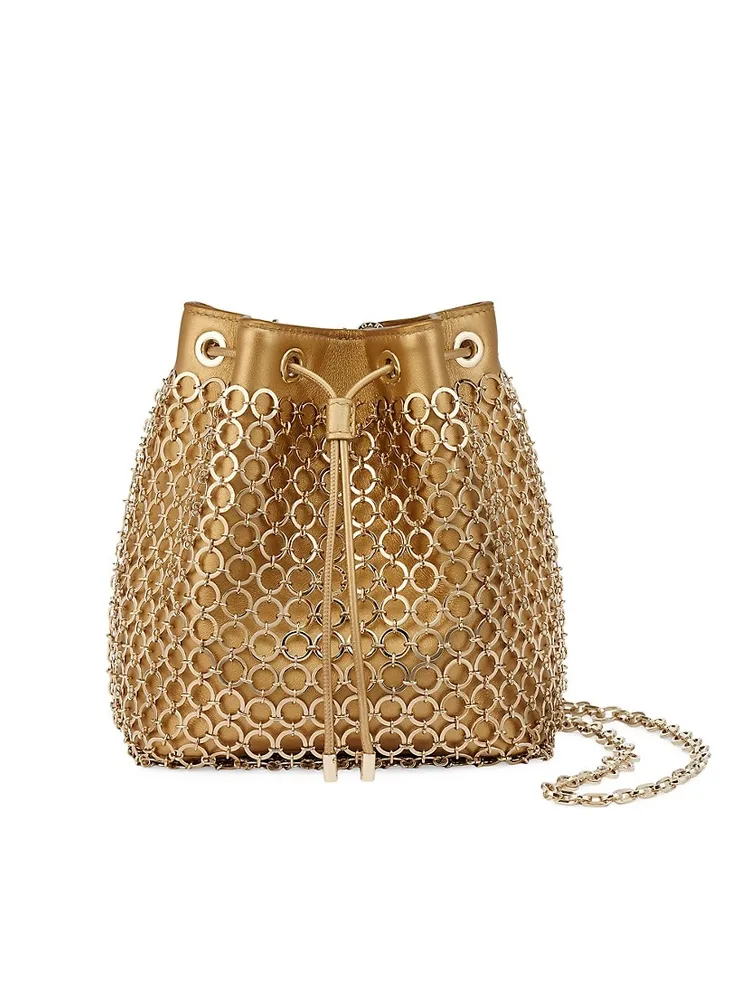 Bvlgari Serpenti Heritage Mesh Metallic Leather Bucket Bag In Light Gold