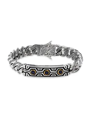 Konstantino Men's Sterling Silver Black Spinel Leather Bracelet