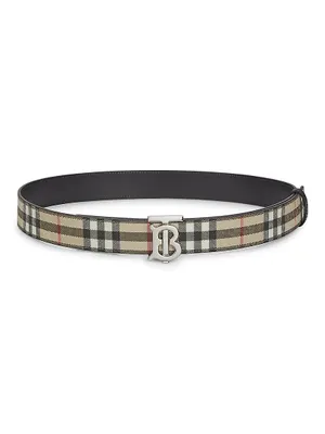 Reversible Charcoal Check And Leather Tb Belt