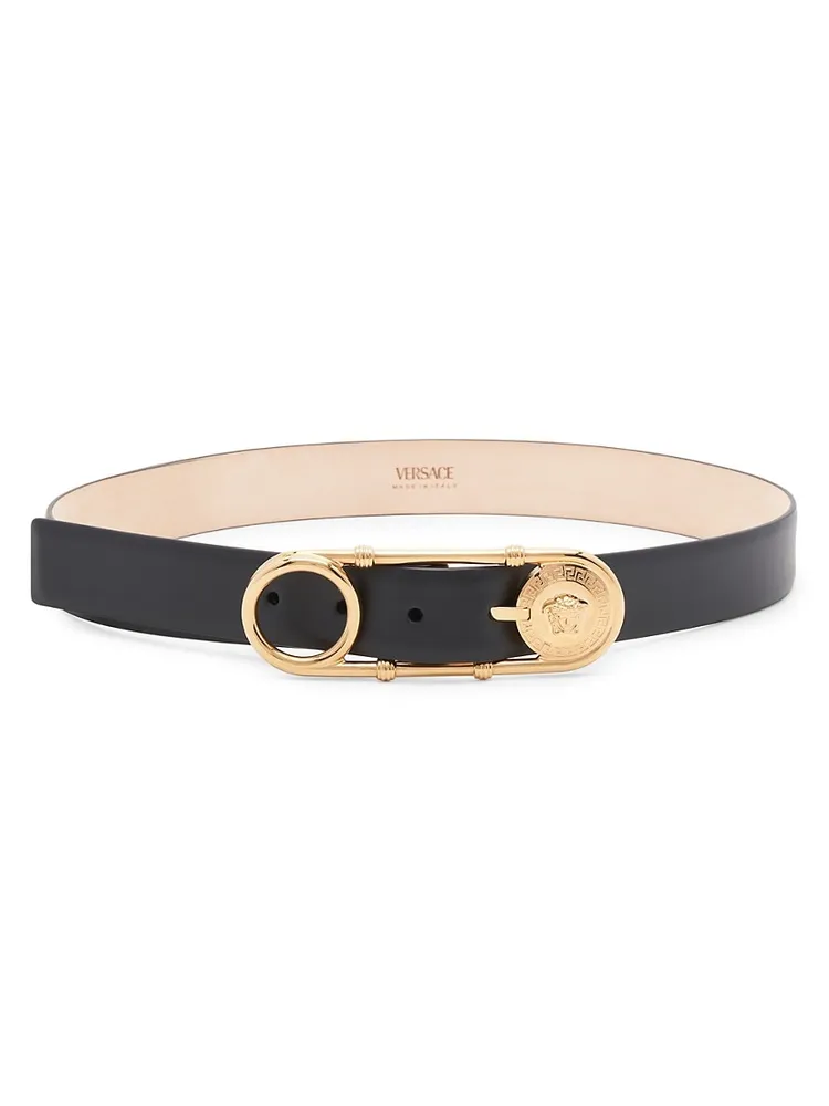 VERSACE: Medusa smooth leather belt - White