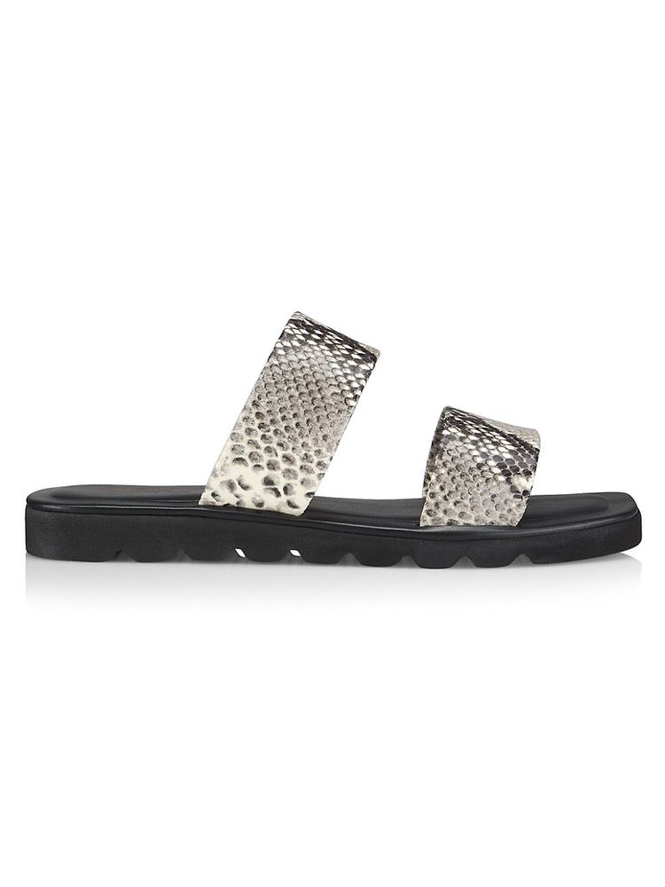 Saks Fifth Avenue Women's Snakeskin-Effect Leather Slide Sandals - Black  Snake | The Summit