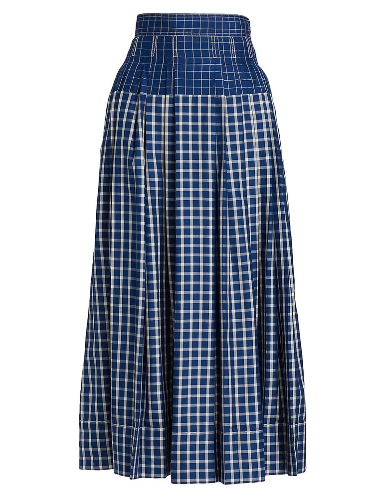 Tory Burch Women's Picnic Plaid Silk Pleated Skirt - Blue White - Size 4 |  The Summit