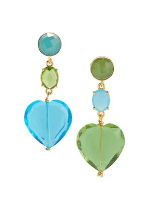 Clover 24K Antique Goldplated Crystal & Semiprecious Stone Heart Earrings