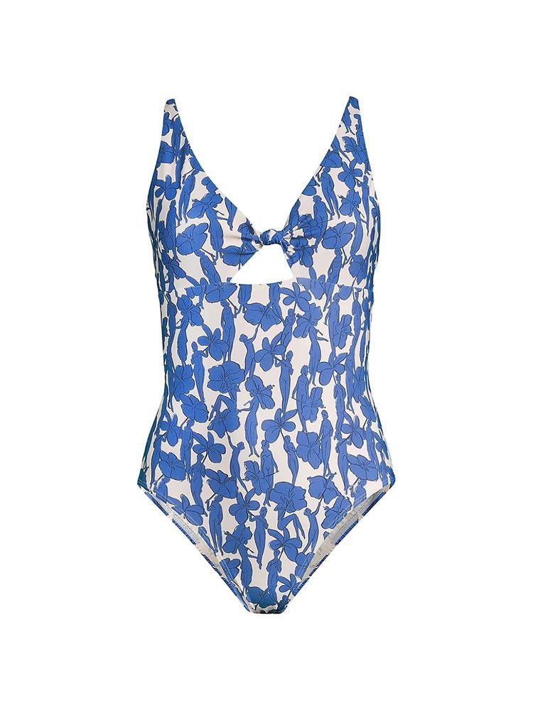 Tory Burch Women's Printed Knot One-Piece Swimsuit - Blue Hibiscus - Size  XS | The Summit