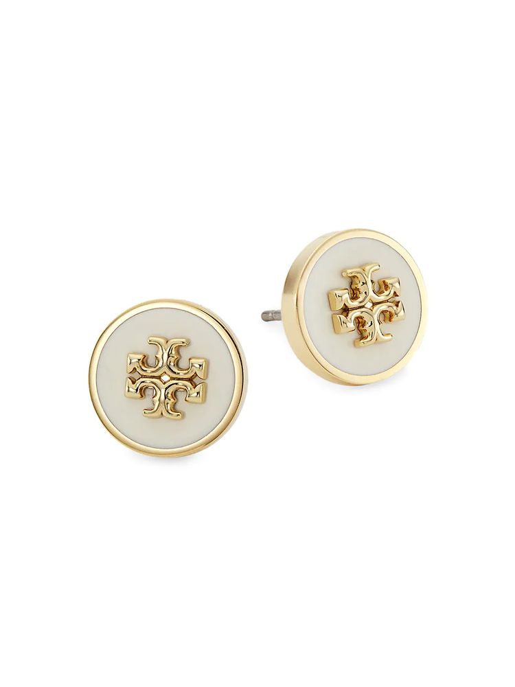 Tory Burch Women's Kira 18K-Gold-Plated & Enamel Logo Stud Earrings - New  Ivory | The Summit