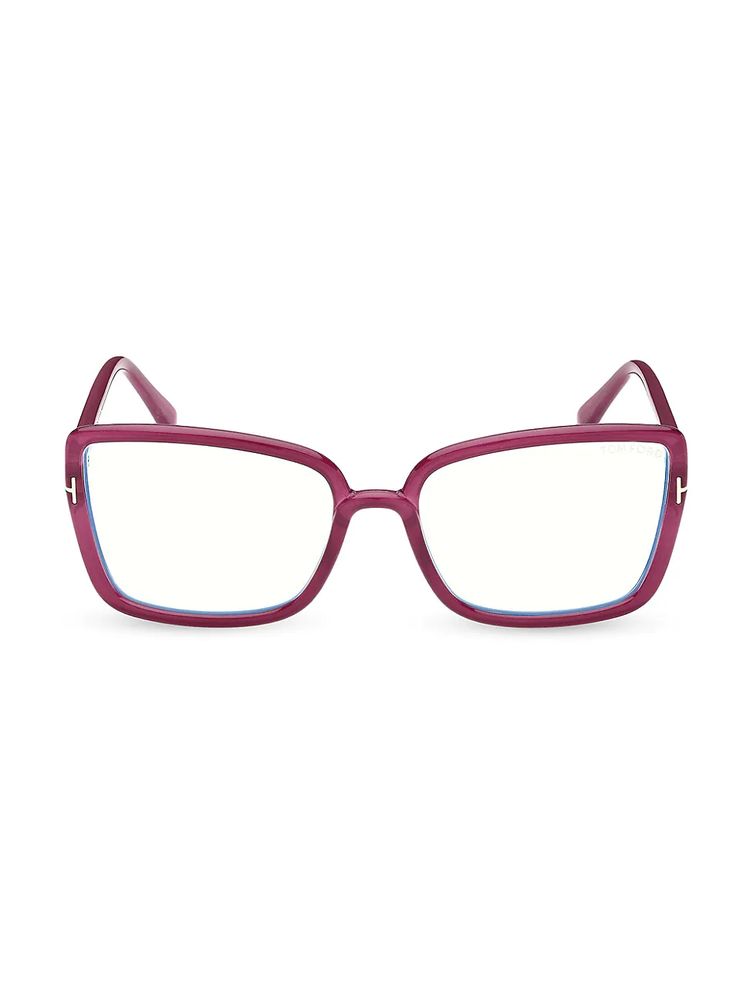Tom Ford Women's 56MM Rectangular Blue Block Glasses - Translucent Plum |  The Summit
