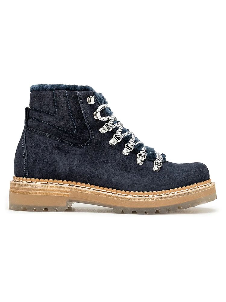 Montelliana Women's Camelia Suede & Shearling Short Hiker Boots - Navy |  The Summit