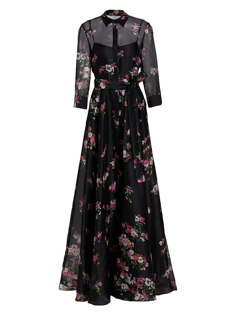 Black Multi Print Silk Chiffon Dress