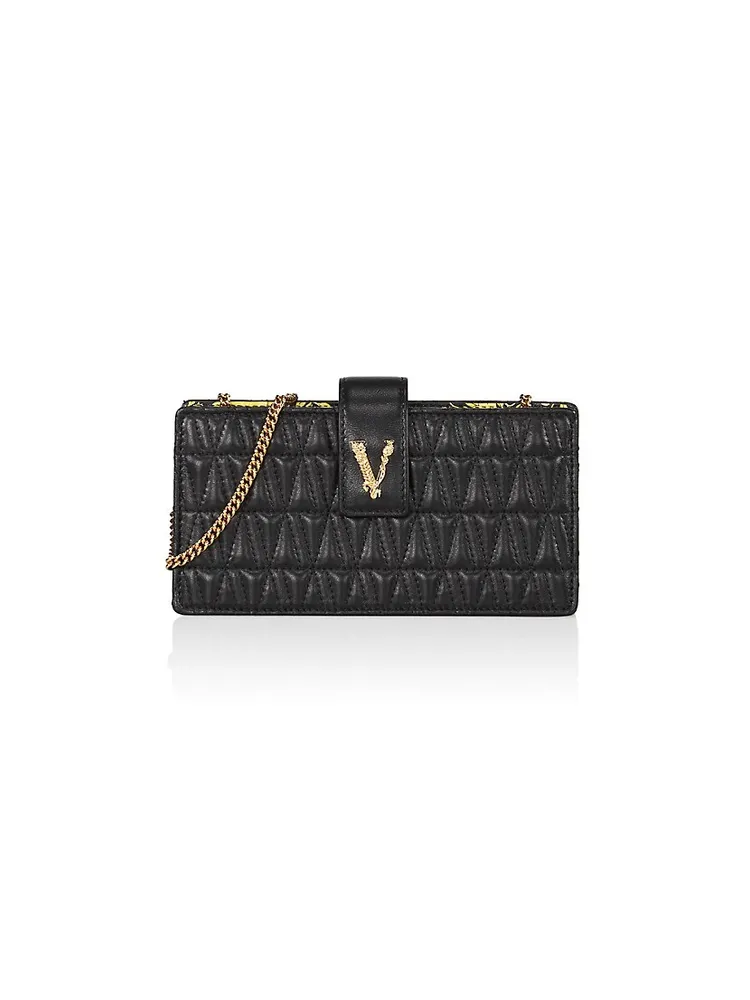 Versace Virtus Quilted Evening Bag in Optical White/Versace Gold