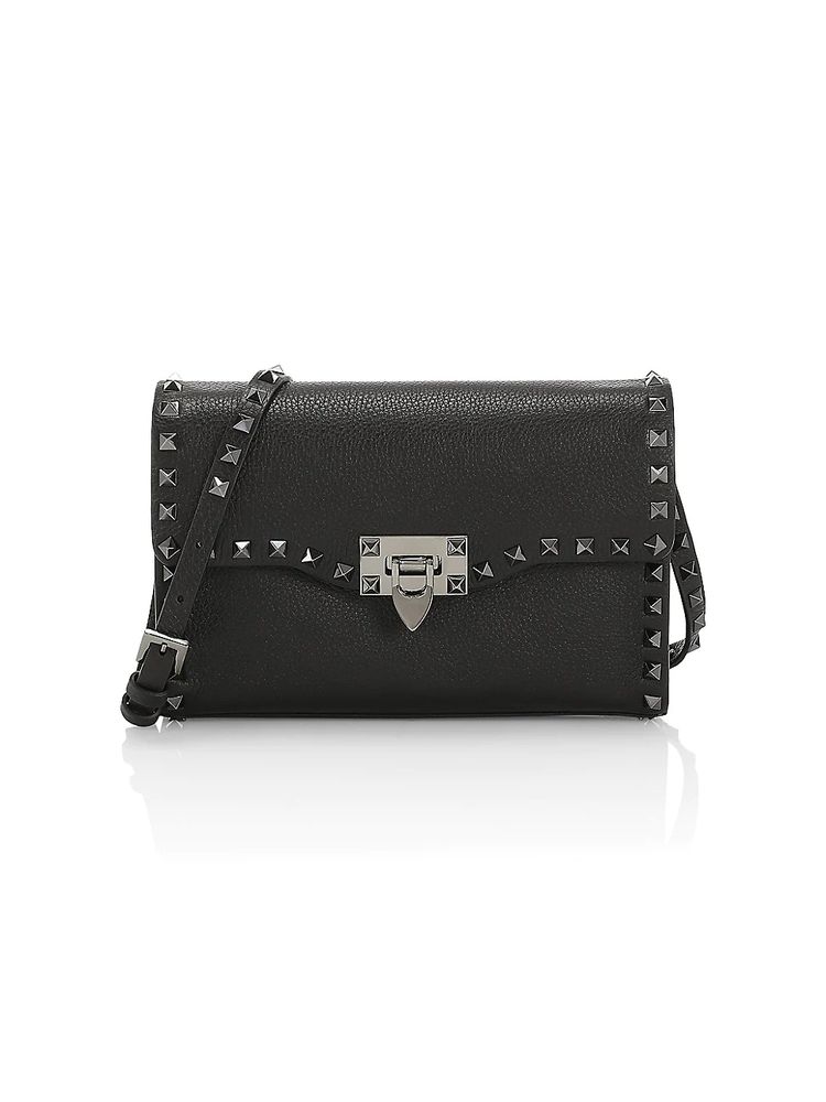 Valentino Garavani Small Rockstud Clutch With Chain In Nero