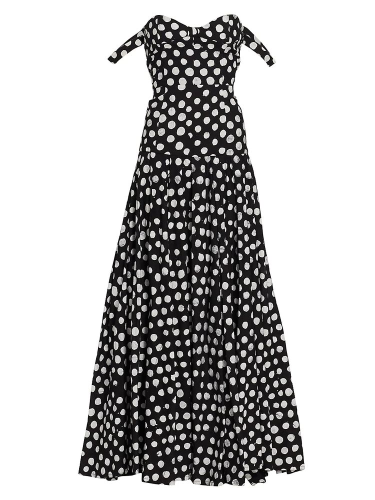 Studio 189 Women's Polka Dots Off-The-Shoulder Evening Gown - Black And  White | The Summit