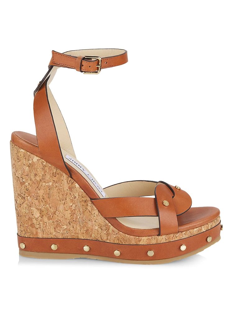 Jimmy Choo Women's Drya Leather Studded Wedge Sandals - Cuoio - Size 11 |  The Summit