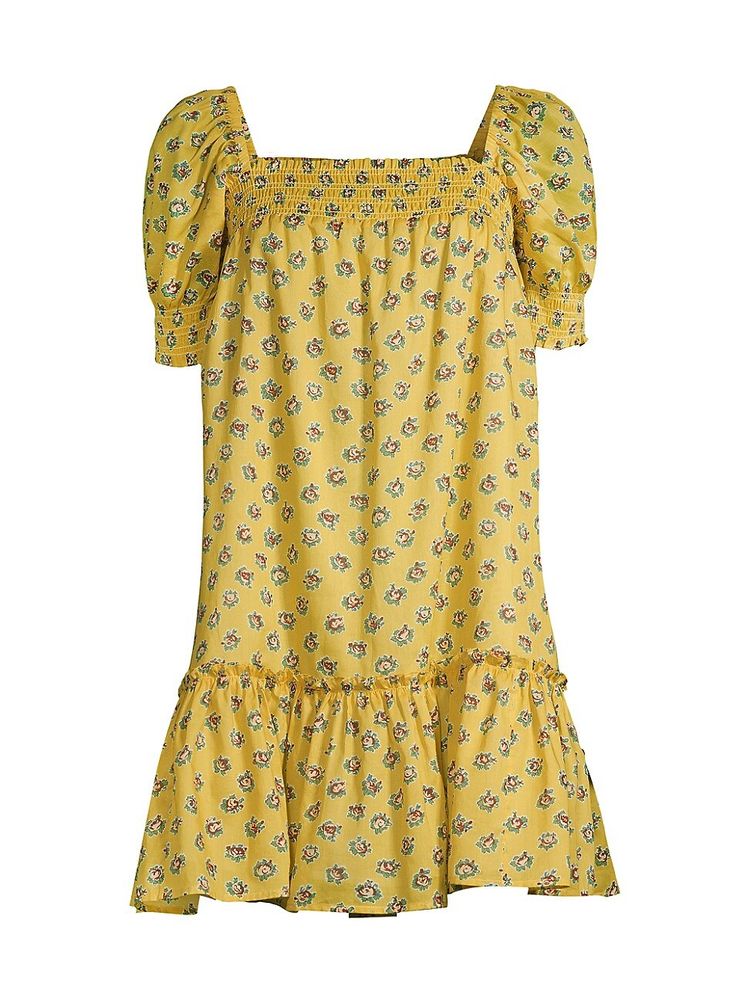 Tory Burch Women's Floral Smocked Mini Dress - Yellow Garden Rose - Size  Large | The Summit