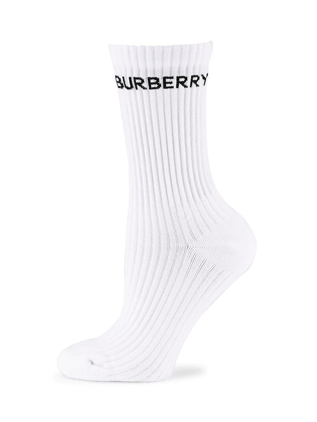 Burberry Women's Rib-Knit Logo Socks - White | The Summit