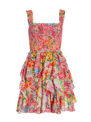 Women's Jocelyn Smocked Ruffle Minidress - Garden Floral - Size 12