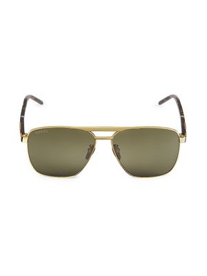 Men's 58MM Sophisticated Combi Aviator Sunglasses - Gold